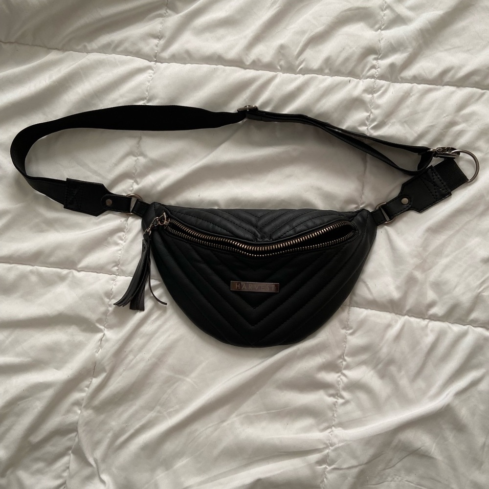 Black vegan leather belt bag